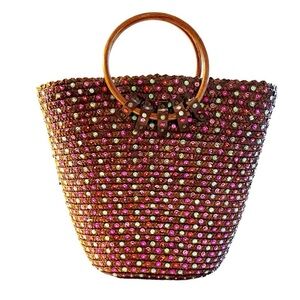 Victoria Secret sequined basket bag with wooden handles. Vintage